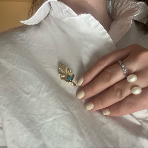 10k yellow gold brooch with turquoise stone - Picture 10 of 11